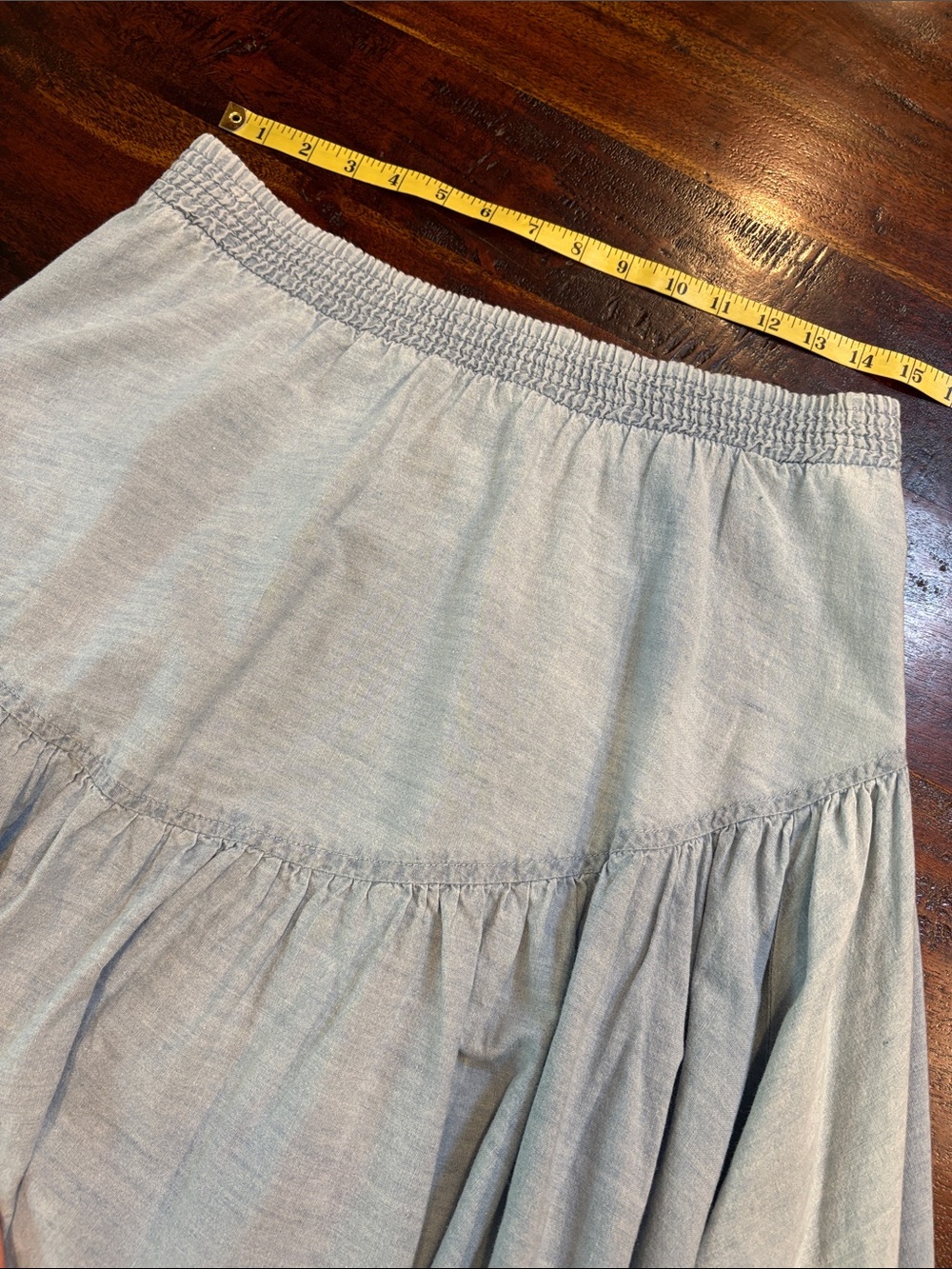 Vintage Indygo Light Blue Tiered Cotton Denim Prairie Skirt size Medium *As-Is* - Picture 12 of 13